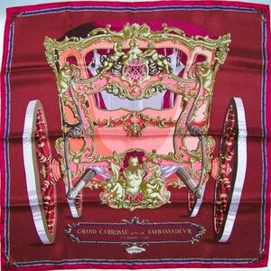 Hermes Ambassadeur Carriage Silk Scarf in Pink and Gold